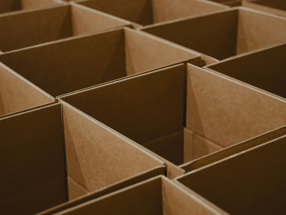 Parcels and cartons stacked ready for express despatch